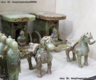 Old He Tian Jade Carved Dynasty Four War Horse chariot Terracotta Warriors A Set 6
