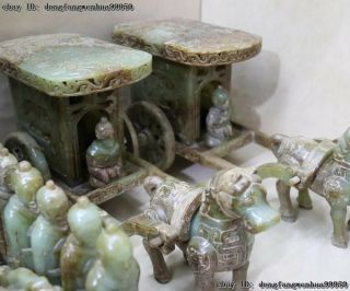 Old He Tian Jade Carved Dynasty Four War Horse chariot Terracotta Warriors A Set 7