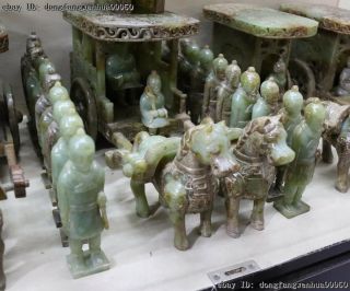 Old He Tian Jade Carved Dynasty Four War Horse chariot Terracotta Warriors A Set 8