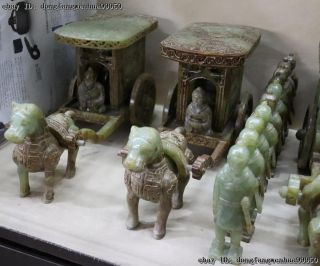 Old He Tian Jade Carved Dynasty Four War Horse chariot Terracotta Warriors A Set 9