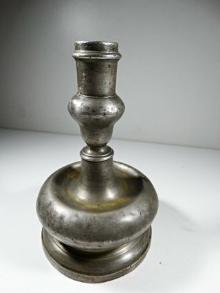 ANTIQUE SMALL 17TH/18TH CENTURY IBERIAN BULBOUS PEWTER CONTINENTAL CANDLESTICK 2