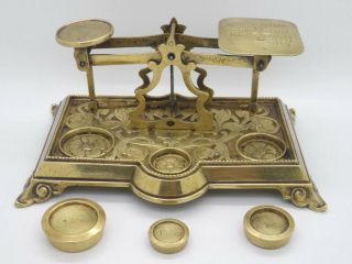 Antique Postal English Brass Ornate Post Office Letter Scale Advertising Display