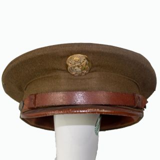 Vintage Wwii Brown Army Uniform Dress Hat With Badge Pin Size 7