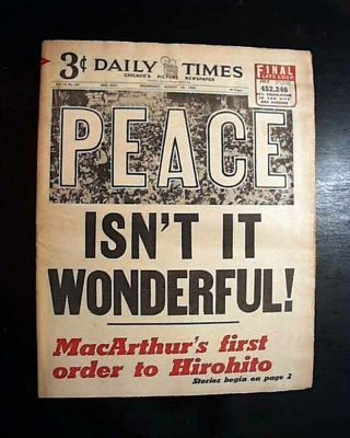 Great Japan Surrenders V - J Day World War Ii Wwii Over Peace 1945 Old Newspaper