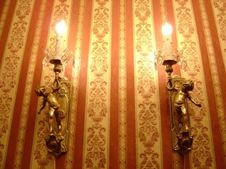 art nouveau old brass cherubs pair french wall lamps sconces antique lustre 10