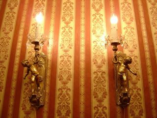 art nouveau old brass cherubs pair french wall lamps sconces antique lustre 11