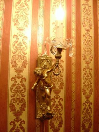 art nouveau old brass cherubs pair french wall lamps sconces antique lustre 2