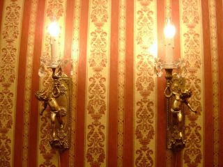 art nouveau old brass cherubs pair french wall lamps sconces antique lustre 3