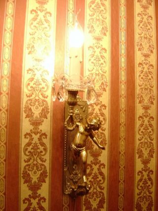 art nouveau old brass cherubs pair french wall lamps sconces antique lustre 4