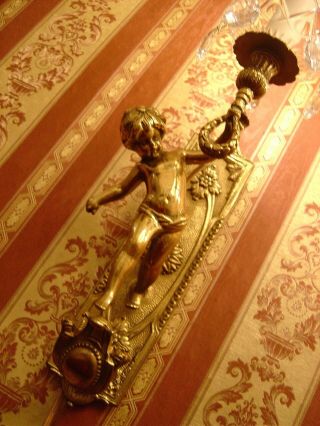 art nouveau old brass cherubs pair french wall lamps sconces antique lustre 5