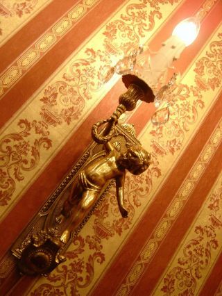 art nouveau old brass cherubs pair french wall lamps sconces antique lustre 6