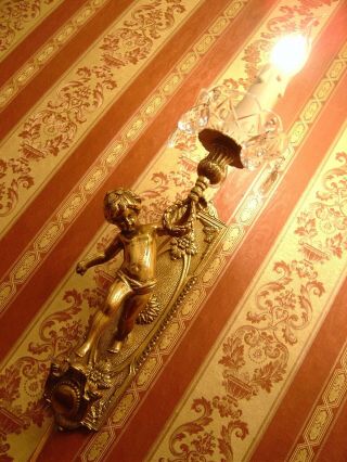 art nouveau old brass cherubs pair french wall lamps sconces antique lustre 7