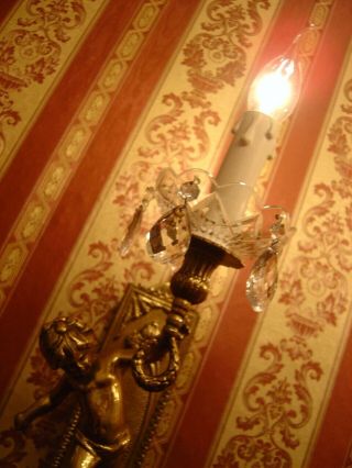 art nouveau old brass cherubs pair french wall lamps sconces antique lustre 9