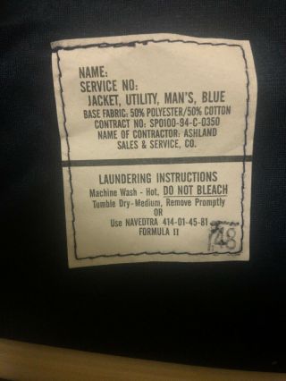 Vintage US Navy Blue Size 50 Long Utility Dark Blue Jacket 1994 2