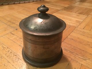 18th Century Pewter Table Top Tobacco Box Unique Round Form W Lid Finial