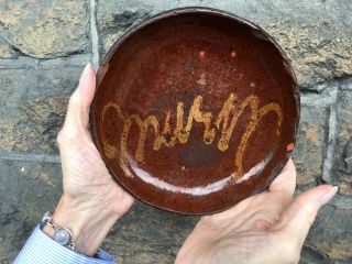 Rare – Redware Mud Dish – Inscribed To “mary” –,  Not A Repro.