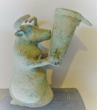 Scarce Circa 300bce Ancient Persian Bronze Rhyton Offering Vessel Bull Formed