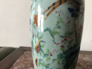 Antique Chinese Celadon Famille Rose Gilt Porcelain Vase 19th C 10