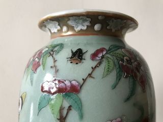 Antique Chinese Celadon Famille Rose Gilt Porcelain Vase 19th C 6