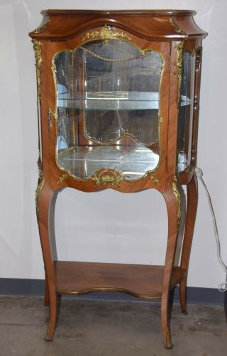 Antique European Wood & Glass Mirror Vitrine Display Curio Cabinet W/ Light