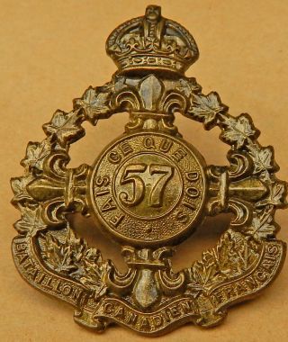 The 57th Battalion (canadien - Français),  Cef 57e Bataillon Ww1 Brass Cap Badge
