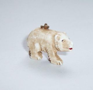 Antique/vintage Miniature Inuit Antler Carving Of Polar Bear Charm Talisman