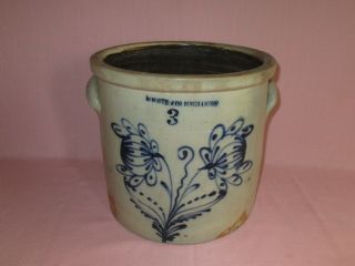 Antique 19th C Stoneware Flower Decorated 3 Gal N.  White & Co.  York Crock