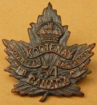 54th Battalion (kootenay),  Cef Bronze Cap Badge Ww1 Disbanded 1920