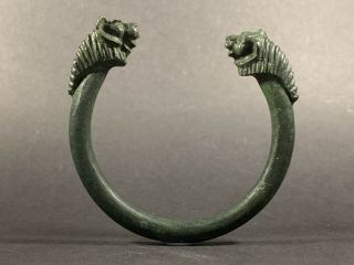 V Rare Ancient Viking Norse Bronze Bracelet W/ Lion Head Terminals C.  900 - 1100ad