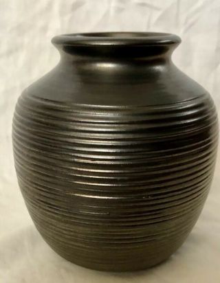 Rare Heath Ceramics Elaborately Combed Studio Vase Iridescent Gunmetal C.  1950