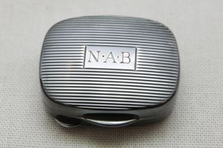 Vintage Tiffany & Co.  925 Sterling Silver Ribbed Mono Nab Pill Case Box Italy