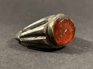 Ancient Roman Silver Ring W/ Intaglio Gem Seal Insert Circa 200 - 300ad