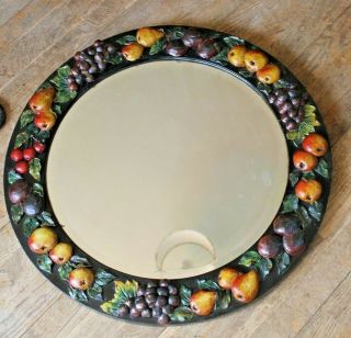 Vintage Barbola Work Wall Mirror,  Beveled Glass,  Applied Fruit Decoration.  60 Cm