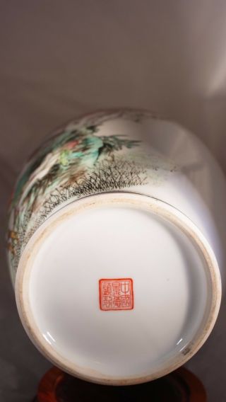 Rare antique vtg Jingdezhen Porcelain Vase China Peacock Peony Calligraphy 14 