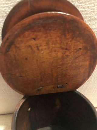 Vintage Primitive Wood Hanging Salt Box Bullseye Style Hanger Barrel Form Spice 4