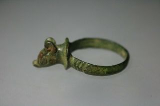 Ancient Interesting Roman Bronze Ring Bust 1st - 4th century AD 4