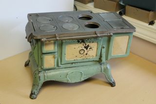 Antique Vindex Cast Iron Toy Stove - Cream & Green Paint
