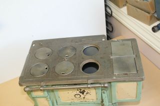 Antique Vindex Cast Iron Toy Stove - Cream & Green Paint 2