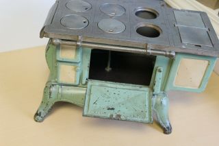 Antique Vindex Cast Iron Toy Stove - Cream & Green Paint 3
