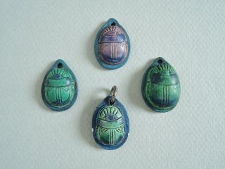 Four Compton Pottery Arts & Crafts Scarab Beetle Pendants
