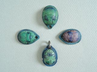 Four Compton Pottery Arts & Crafts Scarab Beetle Pendants 4