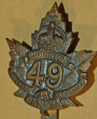 49th Battalion (edmonton Regiment),  Cef Bronze Cap Badge Ww1 Disbanded 1920