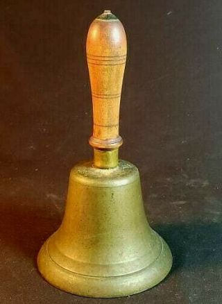Antique American Solid Brass & Wood Handled School Bell