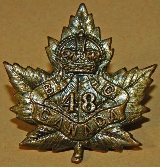 48th Battalion (british Columbia),  Cef Brass Cap Badge Ww1 Disbanded Aug 1920