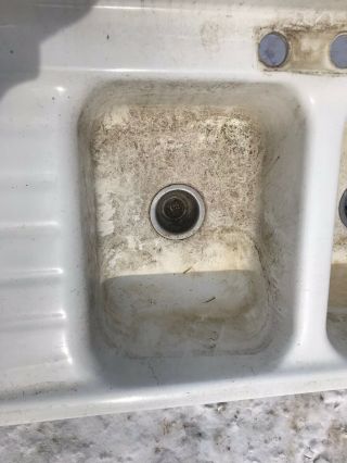 Antique Porcelain Double Basin Drain Board Farm Kitchen Sink 60 By 25 3