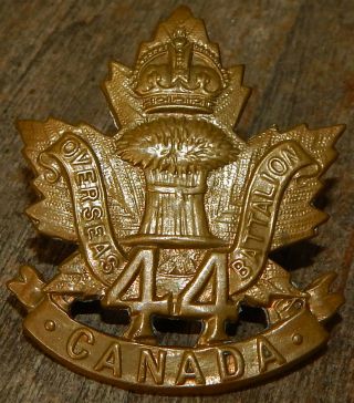 The 44th Battalion (manitoba),  Cef Brass Cap Badge Ww1 Disbanded 15 Sept 1920