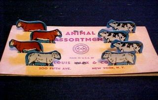 Store Card Of Marx Tin Animal Assortment 8 Cows,  Pigs & Sheep