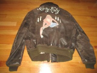 80s Schott Hand Painted Korean War Lady Katy By Gerhart Leather Bomber Jacket
