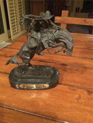 Frederic Remington " Bronco Buster  Bronze Cowboy Signed On Bronze Base