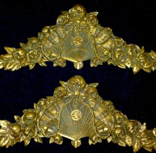 French Gilded Brass Decors Mounts Pediments Rose & Chain Design